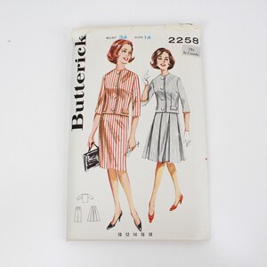 1960s Jacket and Skirt Sewing Pattern Butterick 2258, Vintage 60s Sewing Pattern, Bust 34 in. Complete, Factory Folds