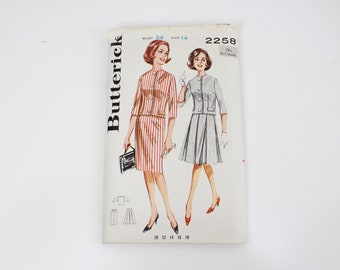 1960s Jacket and Skirt Sewing Pattern Butterick 2258, Vintage 60s Sewing Pattern, Bust 34 in. Complete, Factory Folds