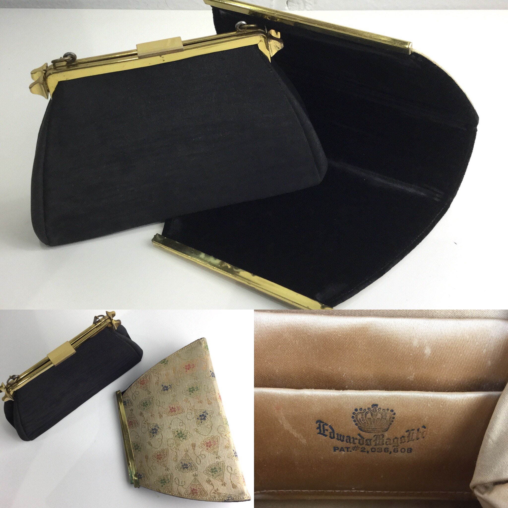 Vintage 1950s Gold Clasp Edwards Bags Ltd. Convertible Gold & Black Evening Purse, Mid-Century 2 in 1 Bag