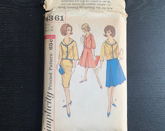 VINTAGE 1960s Simplicity Sewing Pattern 4361 Misses Suit with 2 Skirts, 1960s Womens Suit Pattern, Size 14, Bust 34", Hip 36"