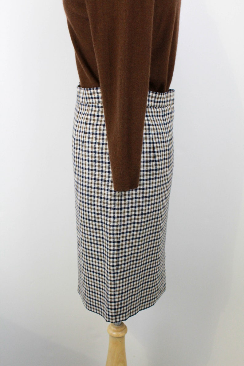90s Brown Checked Skirt, Medium, 29 Waist, Vintage 1990s Mini Skirt, Aquascutum Minimalist Preppy Skirt image 4