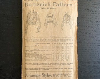 Vintage Late Victorian 1890s Womens Blouse Sewing Pattern Butterick 8662, Draped Revers, Sleeves, Bust 36", Cut, Missing One Piece