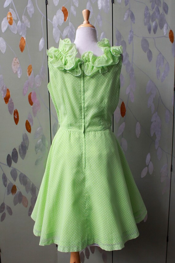 1960s Lime Green Polka Dot Party Dress, Small, Ru… - image 8