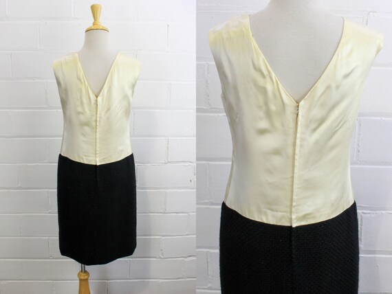 Large 1960s Wool Knit Two Piece Set Dress Jacket Cumberbund Ensemble Brown Black Horizontal Stripe