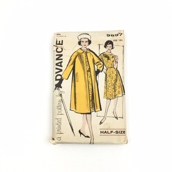 Vintage 1960s Dress and Coat Sewing Pattern, Advance 9897 Knee