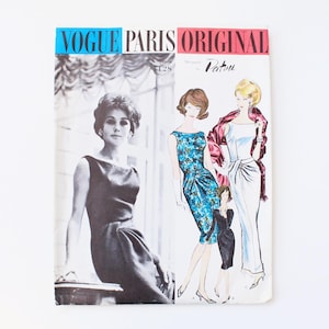 Robe et étole une pièce des années 1960 Vogue Paris 1128, patron de couture Original 1128, Patou, partiellement découpée - Taille 12 et 14