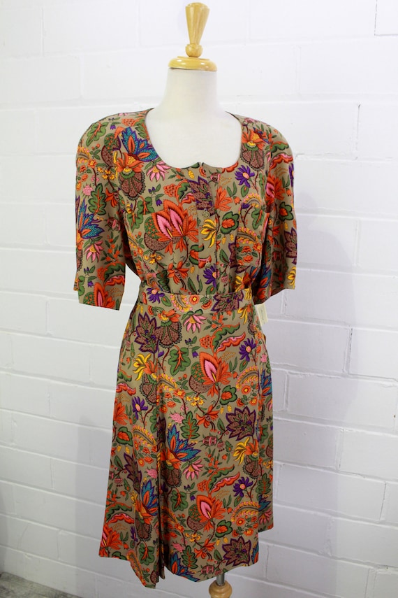 1980s Floral Silk Blouse and Skirt Set, Small, NO… - image 2