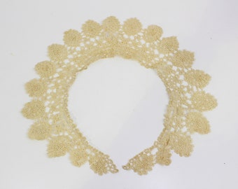 Antique Lace Collar, Detached Collar for Dresses, Blouses, Early 19th Century Crochet Lace Collar