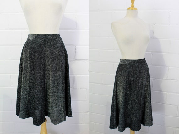 Vintage 1980s Silver Lurex Skater Skirt, High Wais