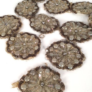 Antique Trim Beaded Net Lace Flapper Metallic Rhinestones 40 Stunning