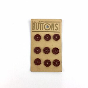 vintage des années 20 12 mm, lot de 9 boutons à deux trous en plastique brun 1/2" à moulinet, boutons exclusifs, carte originale NOS