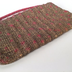 Cartera de mano vintage de los años 40 con cuentas rosas, bolso de noche con lunares rosas y beige de los años 40 con asa, 6 x 7 pulgadas, bolso de fiesta, accesorios de boda