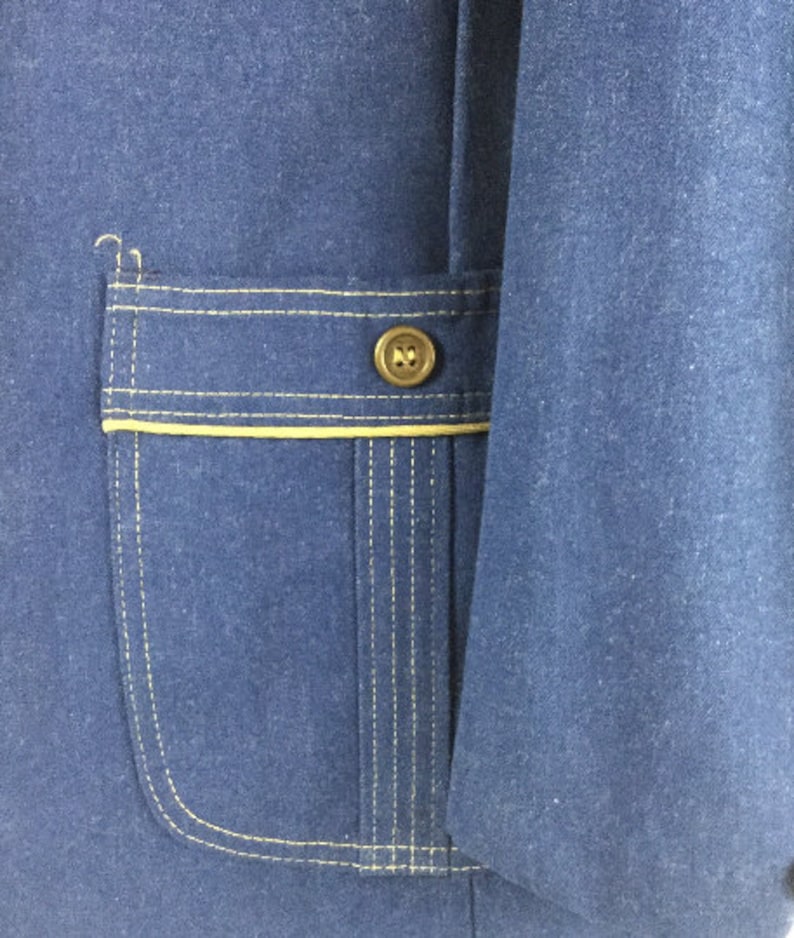 C 38 Cotton Poly Blend Vintage 70/'s JC Penney Blue Denim Western Style Sport Jacket with Top Stitched Patch Pockets and Wide Lapels