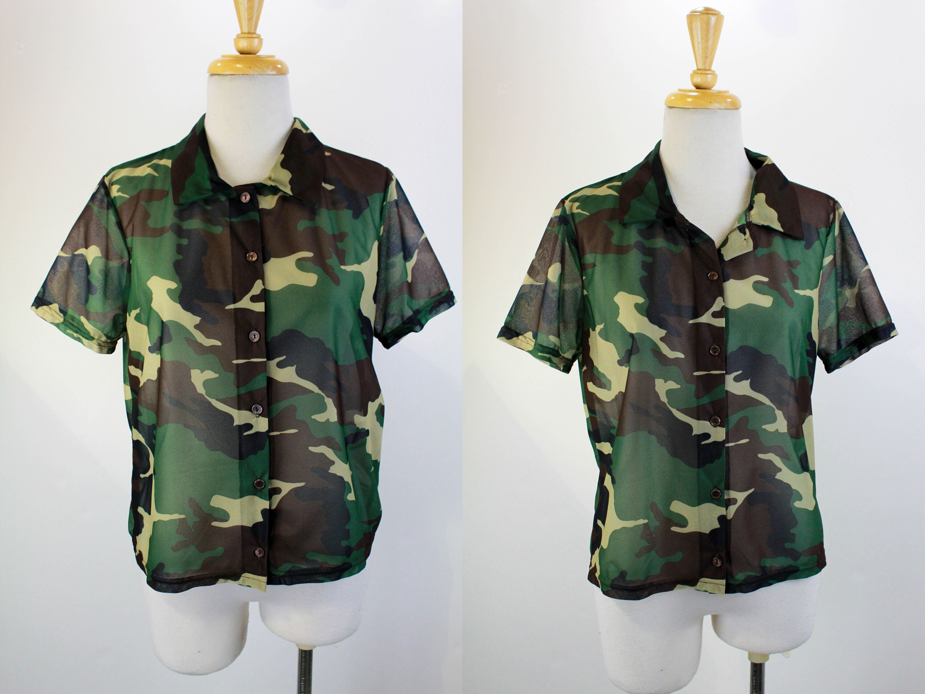 Y2k/90s Camo Shirt Sheer Camo Print 