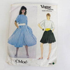 1980s Vogue Paris Original Sewing Pattern 2957 Chloe, Top and Culottes, Bust 34, Complete, UNCUT