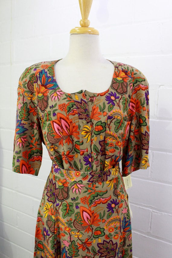 1980s Floral Silk Blouse and Skirt Set, Small, NO… - image 3