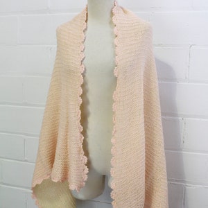 Vintage 20s Pink Wool Baby Blanket, Scarf/Cape, Wool Small Blanket, Hand Knit, Baby Shower Gift For Her, 1920s Metallic Pink Knit Scarf image 2