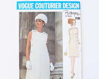 1960s Vogue Couturier Pertegaz Shift Dress Sewing Pattern, Partially Uncut Size 10