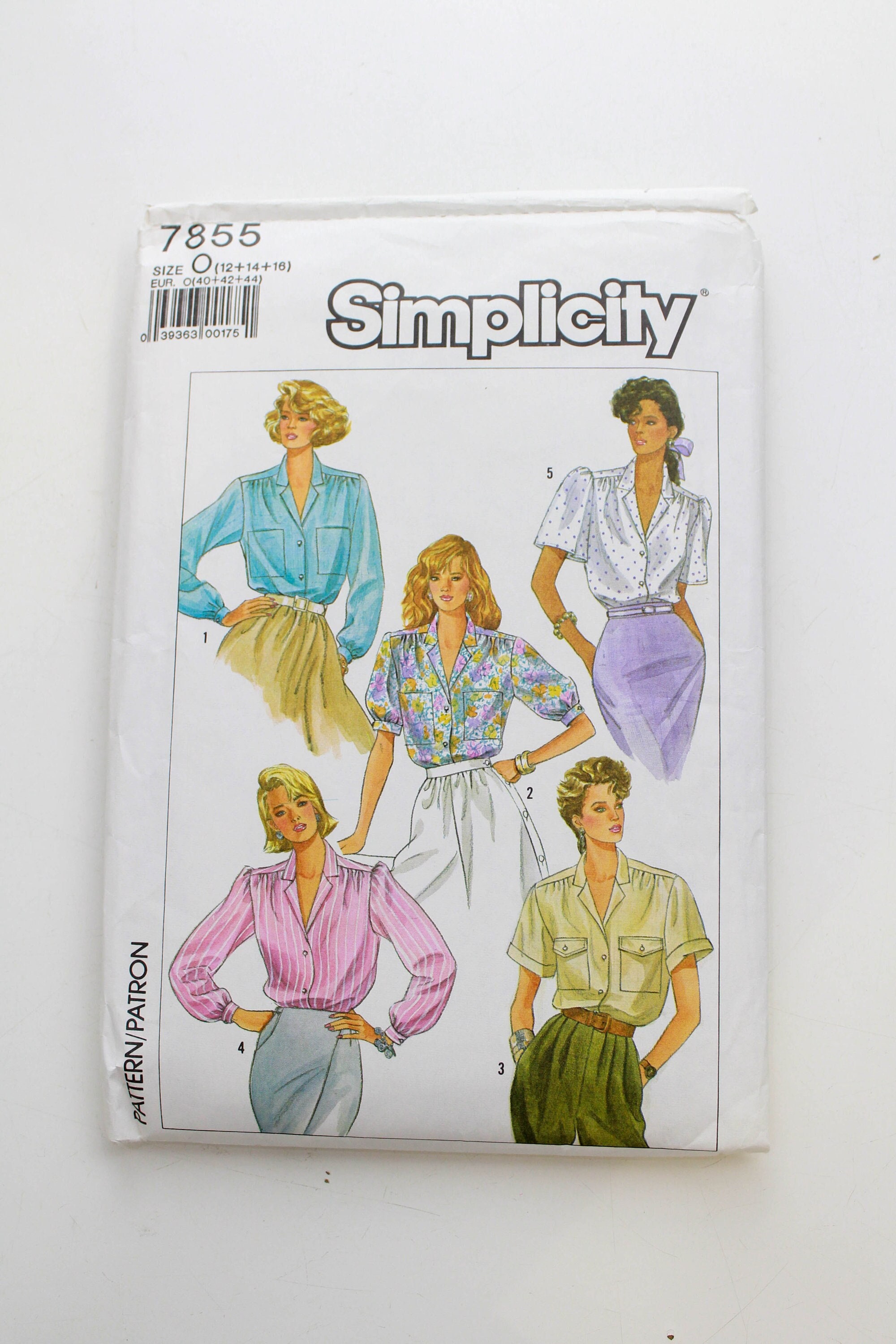 80s Womens Shirt Sewing Pattern Simplicity 7855, Vintage Pattern