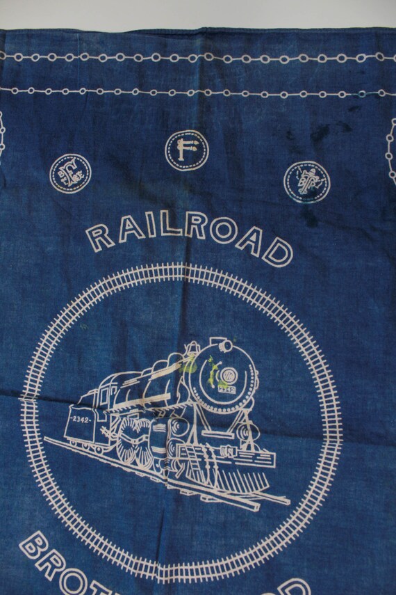 Antique 1930s/40s Railroad Brotherhood Blue Cotton Bandana 
