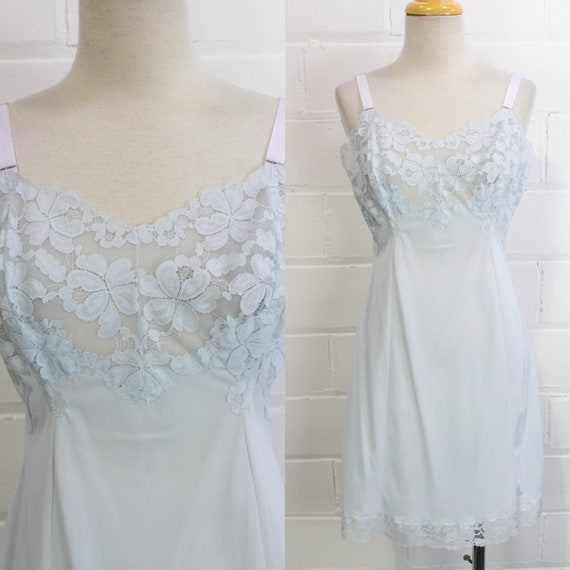 1960s Baby Blue Slip Dress, Bust 36", Lace Bust - image 1