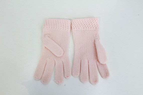 Vintage Girl's Pink Knit Gloves, Children's 50s/6… - image 2