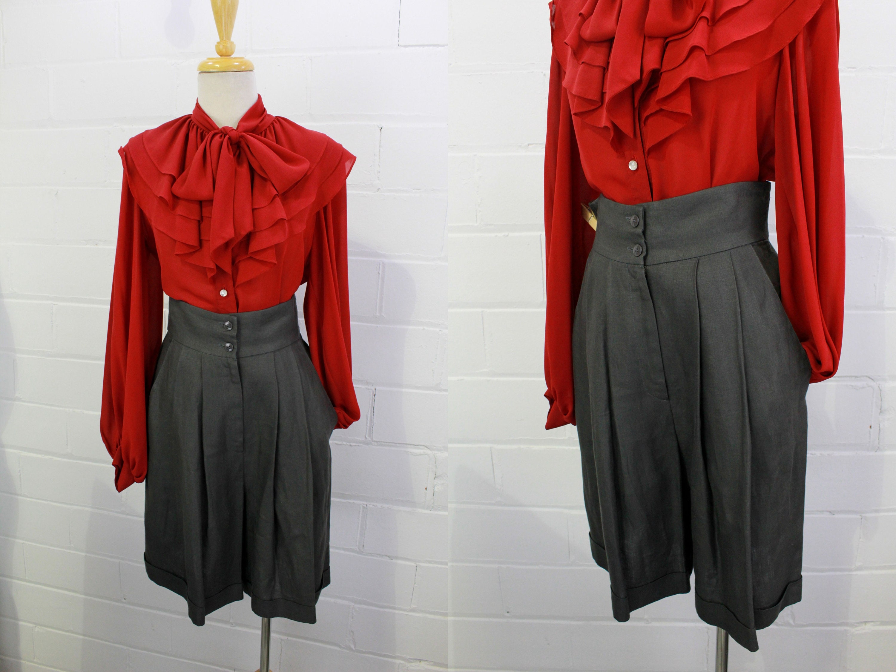 Vintage 1980s Linen Charcoal Bermuda 