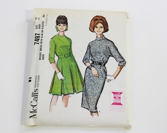 1960s Women's Dress Sewing Pattern McCalls 7497, Vintage 60s Sewing Pattern, Uncut, Complete, Bust 34