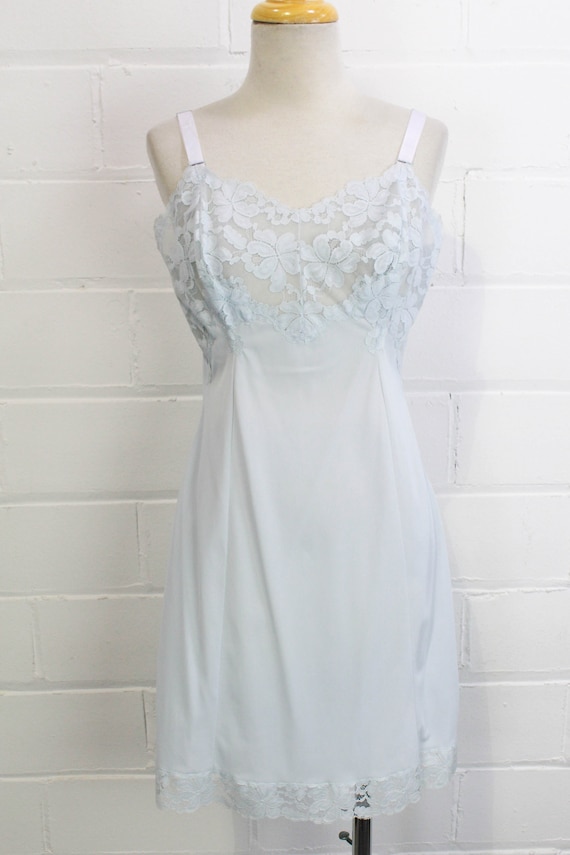 1960s Baby Blue Slip Dress, Bust 36", Lace Bust - image 2