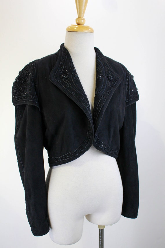 80s Suede Bolero Jacket Beaded 