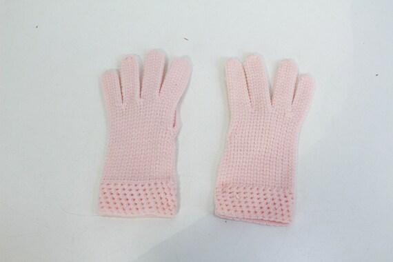 Vintage Girl's Pink Knit Gloves, Children's 50s/6… - image 3
