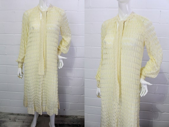 1980s Rare Jean Muir Cream Knit Crochet Maxi Dress