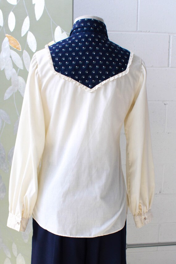 70s Cottagecore Floral and Cream Blouse, Small, B… - image 8