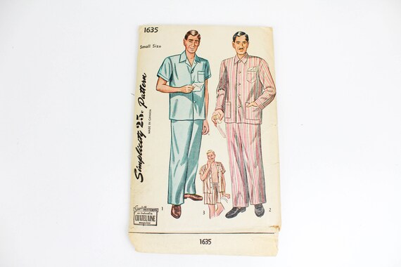 1940s Mens Pajamas Sewing Pattern Simplicity 1635 Vintage 40s Mens Pyjamas Short or Long Vintage Pattern Complete UNUSED