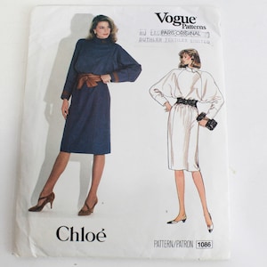 1980s Vogue Paris Original Sewing Pattern 1086 Chloe Dress, Cut, Complete, Bust 34