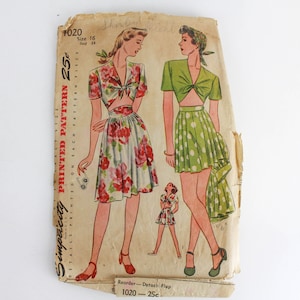 1940s Top, Shorts and Skirt Sewing Pattern Simplicity 1020, 40s Vintage Womens Pattern, Bust 34