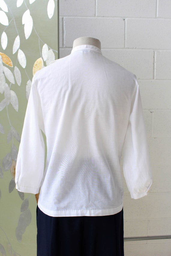 60s/70s White Ruffle Jabot Blouse, Small, Romanti… - image 9