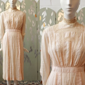 Antique Edwardian Day Dress, Soft blush, Summer Dress, Cotton Vintage Dress, Boho Wedding Dress, Lace and Embroidery Small-XS