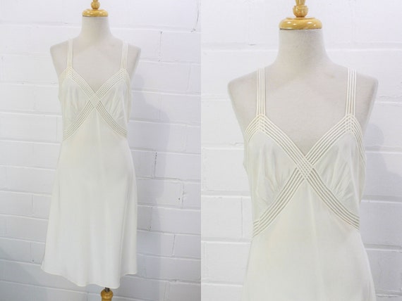 Vintage 1940s White Rayon Crepe Slip Dress by Rade