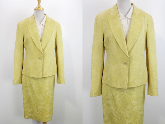 80s Nina Ricci Gold Skirt Suit, Wool and Silk, Vintage