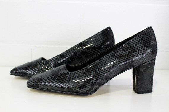 1990s Snakeskin Pumps 8.5, Vintage Square Toe Lea… - image 3