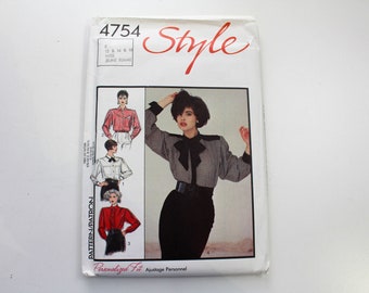 80s Set of Blouses Sewing Pattern Style 4754, Vintage Womens Pattern, UNCUT, Factory Fold. Bust: 34, 36, 38