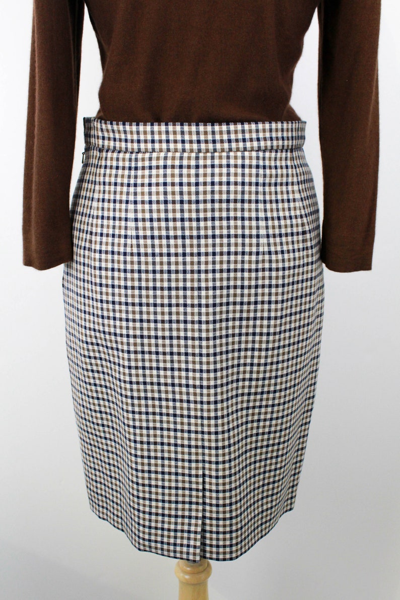 90s Brown Checked Skirt, Medium, 29 Waist, Vintage 1990s Mini Skirt, Aquascutum Minimalist Preppy Skirt image 6
