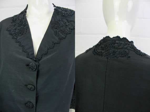 Antique 1900s Black Beaded Cotton Victorian Mourn… - image 8