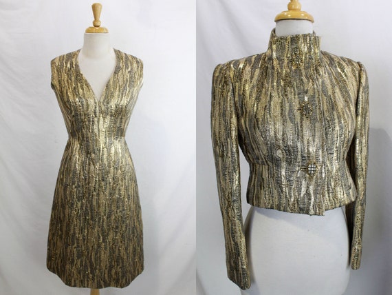 1960s Pauline Trigere Metallic Gold Lame Cocktail… - image 1