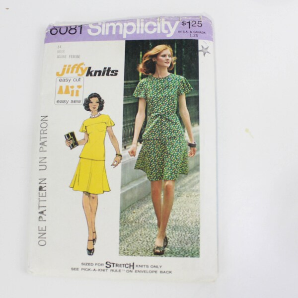 1970s Skirt and Top Sewing Pattern Simplicity 6081, Vintage Sewing Pattern, Uncut, Complete, Bust 36