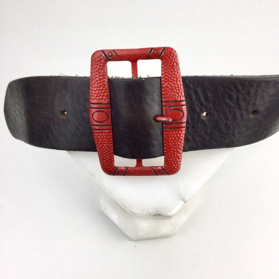 1920s Red Painted Belt Buckle, Antique Art Deco F… - image 2