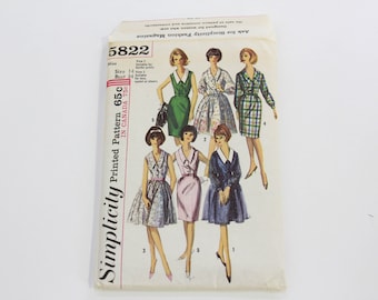 1960s Womens Dress Sewing Pattern Simplicity 5822, Vintage 60s Sewing Pattern, Complete, Bust 34