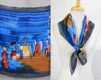 Vintage Scarf with Painting Illustration of People