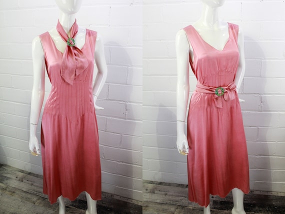 1930s Rose Pink Charmeuse Satin Dress with Matchin